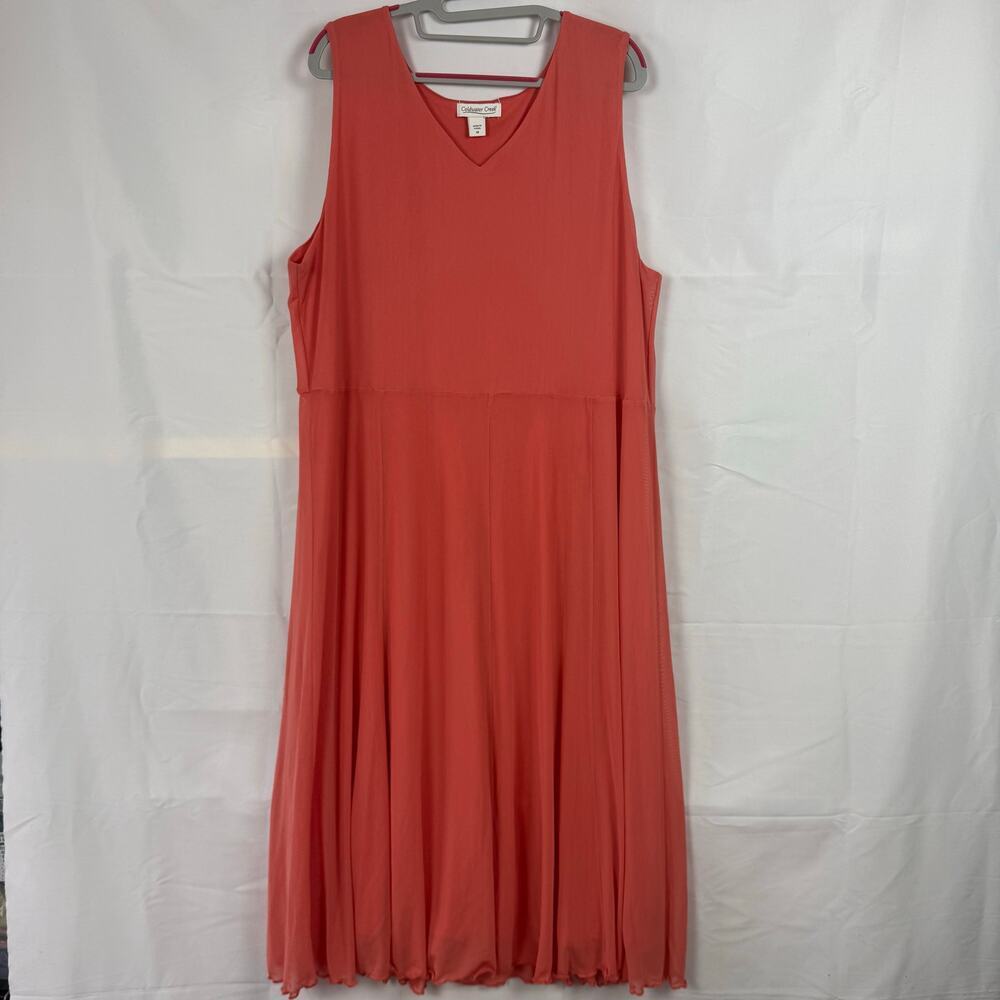Coldwater Creek Coral V Neck Sleeveless Formal Mesh Midi Dress Size 18